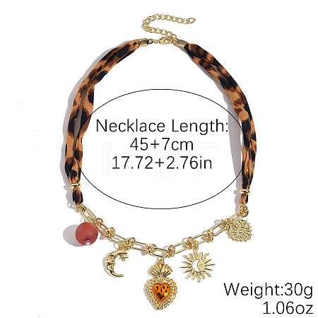 Alloy Enamel and Plastic Sacred Heart Pendant Leopard Print Cloth Scarf Necklacess for Women WG2FAF8-04-1