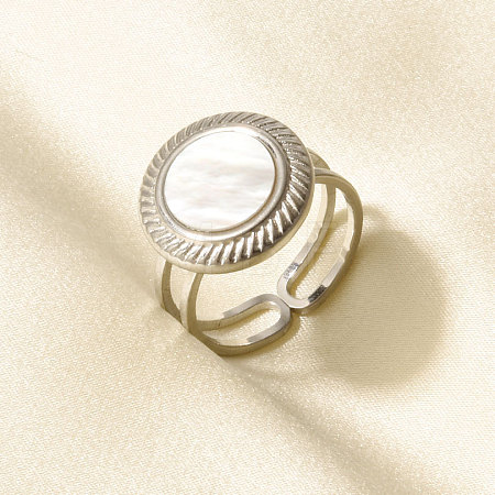 304 Stainless Steel with Natural Shell Cuff Open Rings for Women CR7720-1-1