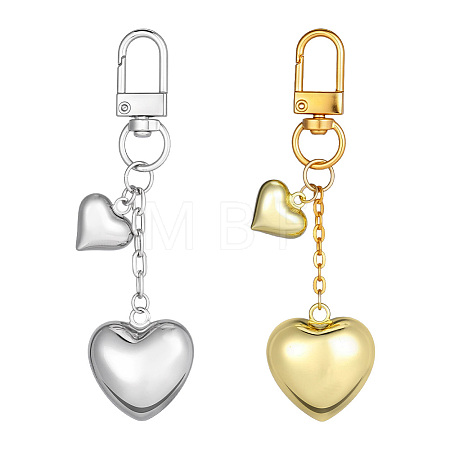2Pcs 2 Colors Brass Heart Pendant Decorations HJEW-PH02507-1