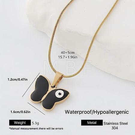 304 Stainless Steel Enamel Evil Eye Butterfly Pendant Necklaces for Men Women MY8344-2-1