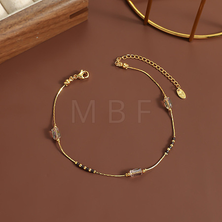 304 Stainless Steel with Glass Column Bead Anklets FS-WGCFE90-01-1
