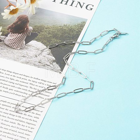 Non-Tarnish 304 Stainless Steel Paperclip Chains Necklace NJEW-JN03593-02-1