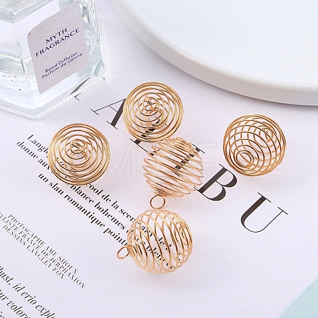 Carbon Steel Spiral Bead Cage Pendants PW-WG85729-03-1