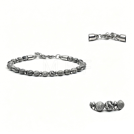 Natural Map Stone Round Beaded Bracelets with 304 Stainless Steel Clasps WG47F3F-02-1