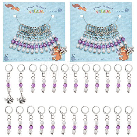 Acrylic Imitated Pearl & Alloy Pendant Stitch Markers HJEW-AB00300-1