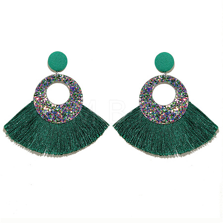 Bohemian Style Acrylic & Polyester Fan Tassel Stud Earrings FS-WGB5BEF-01-1
