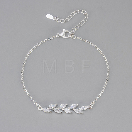 Leaf Brass Pave Clear Cubic Zirconia Link Bracelets WGDCC8C-02-1