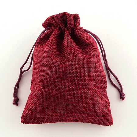 Polyester Imitation Burlap Packing Pouches Drawstring Bags X-ABAG-R004-14x10cm-06-1