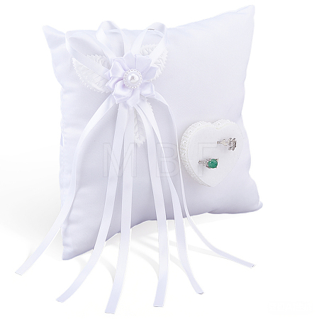 Squre with Bowknot Polyester Wedding Finger Ring Display Pillow DIY-WH0899-722-1