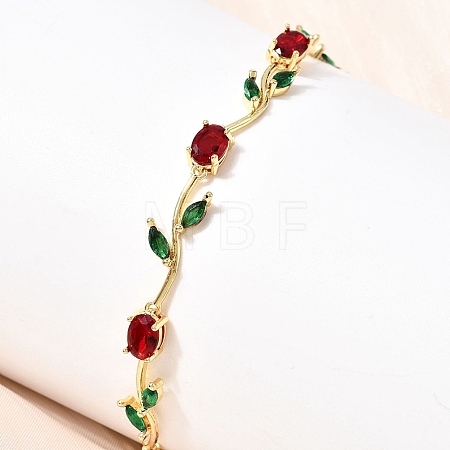 Leaf Brass Micro Pave Cubic Zirconia Link Chain Bracelets for Women LS-BJEW-D455-01G-04-1