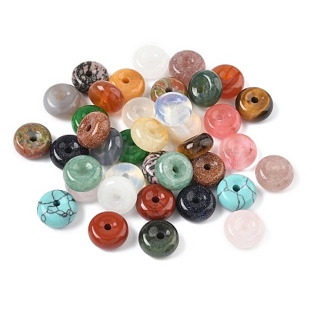Natural & Synthetic Mixed Gemstone Donut/Pi Disc Charms G-M454-01A-1