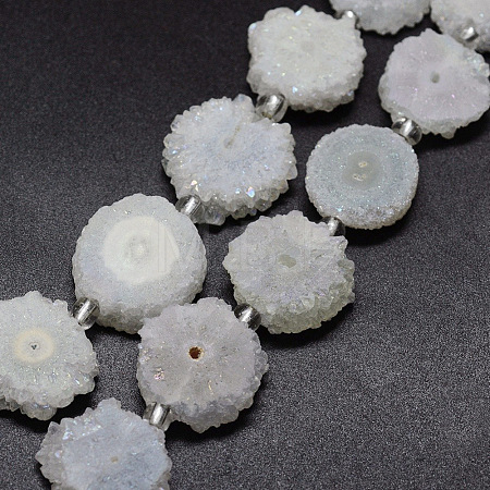 Natural Druzy Quartz Crystal Beads Strands G-F582-A15-1