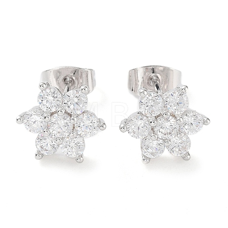 Brass Micro Pave Cubic Zirconia Stud Earrings EJEW-P247-05P-01-1