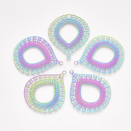 Ion Plating(IP) 201 Stainless Steel Filigree Pendants STAS-S108-34-1