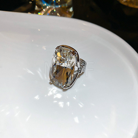 Brass with Crystal Rhinestone Cuff Open Rings FS-WG214C1-01-1
