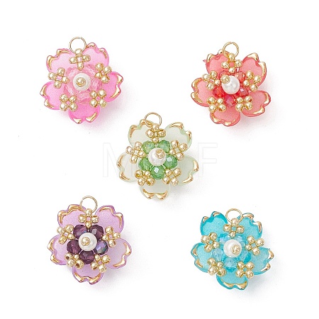 Handmade Glass Seed Beaded Sakura Pendants PALLOY-MZ00763-1