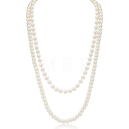 Baking Paint Pearlized Glass Pearl Round Beaded Long Necklaces NJEW-SW00066-03-1