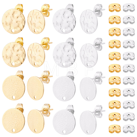 48Pcs 4 Styles 201 Stainless Steel Flat Round Stud Earring Findings STAS-BBC0010-47A-1