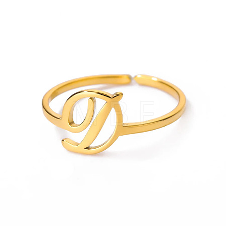 Adjustable 201 Stainless Steel Letter Open Cuff Rings for Women FS-WG61269-04-1