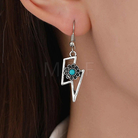 Alloy & Synthetic Turquoise Flower Dangle Earrings WGE566C-05-1