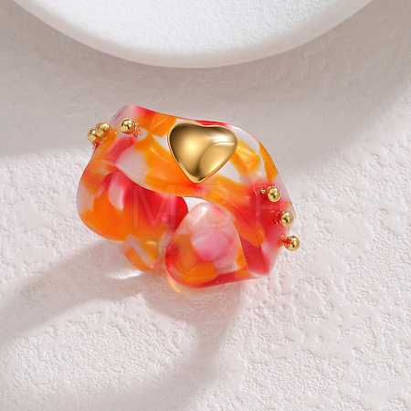 304 Stainless Steel Resin Heart Cuff Open Rings for Women WGD54EA-01-1