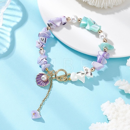 Dyed Natural Trochid Shell/Trochus Shell Chips Beaded Bracelets for Women BJEW-JB13130-01-1