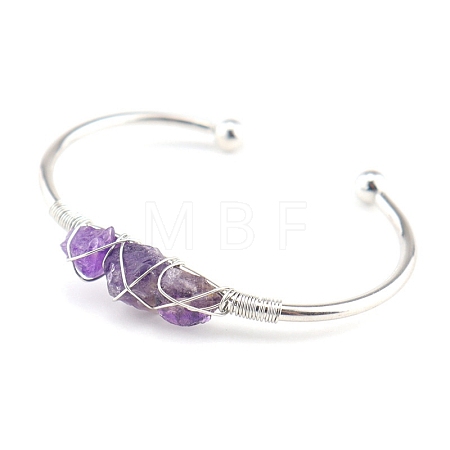 Natural Amethyst Chips Beaded Cuff Bangles PW-WG90661-03-1