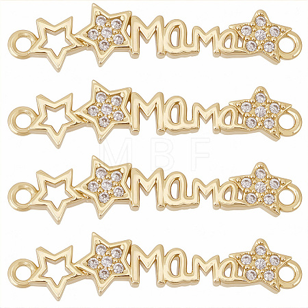 6Pcs Brass Micro Pave Clear Cubic Zirconia Links/Connectors ZIRC-SC0001-43-1