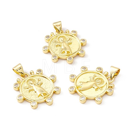 Rack Plating Brass Micro Pave Clear Cubic Zirconia Pendants ZIRC-I058-22G-1