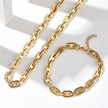 304 Stainless Steel Oval Link Chain Necklaces Bracelets Sets SJEW-D091-08G-1