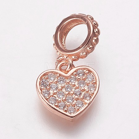 Brass Cubic Zirconia European Dangle Charms KK-P134-02RG-1