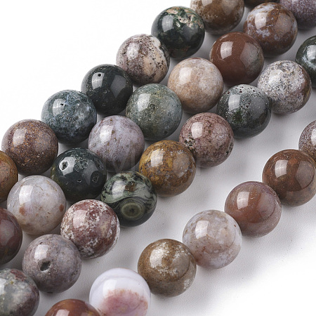 Natural Ocean Jasper Beads Strands G-F668-26-10mm-1