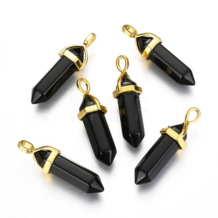 Natural Black Obsidian Bullet Double Terminated Pointed Pendants G-G902-B25-1