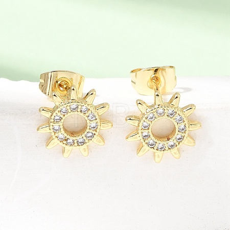 Brass Micro Pave Cubic Zirconia Stud Earrings KK-CBA5B62-05G-1