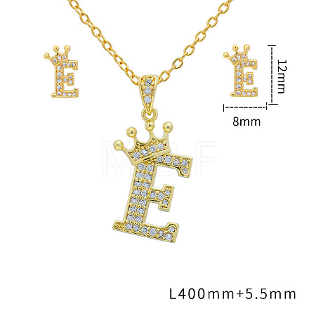 Brass Micro Pave Clear Cubic Zirconia Pendant Necklaces & Stud Earrings Sets FS-WG8C370-05-1