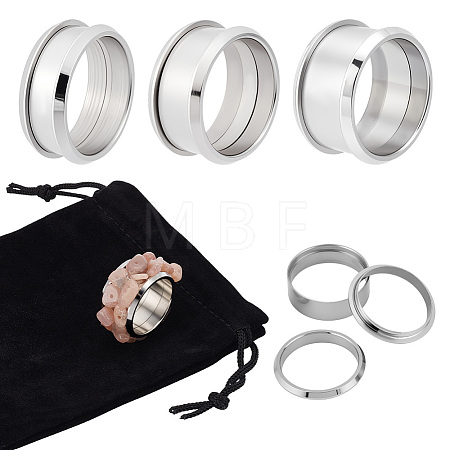 9Pcs 3 Style 304 Stainless Steel Grooved Finger Ring Settings STAS-UN0034-96-1
