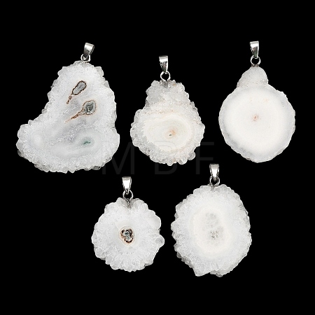 Natural White Druzy Agate Slice Big Pendants GG-K002-17A-1