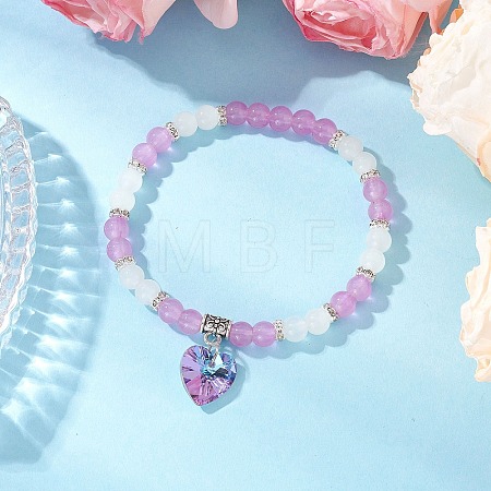 Baking Paint Imitation Jade Glass Round Beaded Charm Bracelets BJEW-JB11737-02-1
