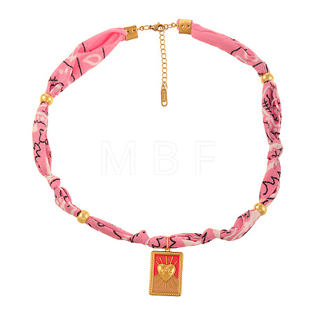 304 Stainless Steel Red Enamel Pendant Printed Cloth Cord Necklaces for Women FS-WGEB349-03-1