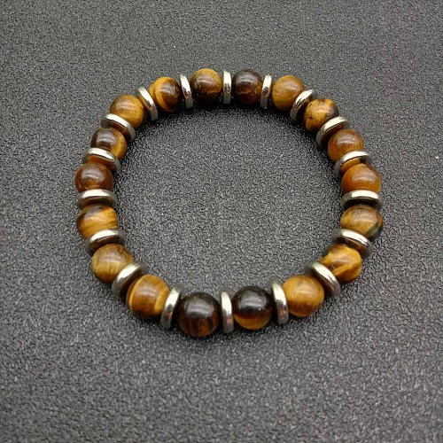 Round Natural Tiger Eye Beaded Stretch Bracelets for Women Men MY8494-9-1