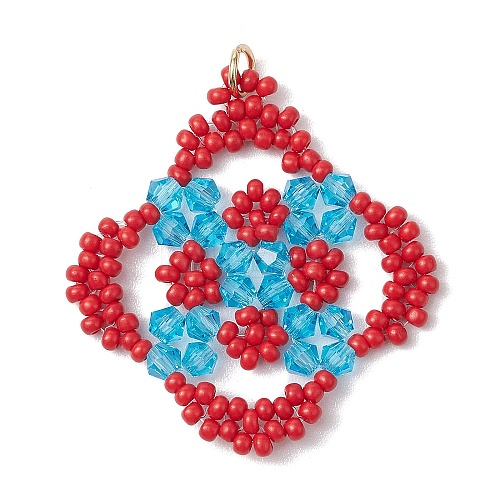 Handmade Glass Seed Beaded Rhombus Pendants PALLOY-MZ00500-03-1