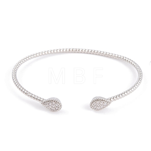 Rack Plating Brass Pave Clear Cubic Zirconia Teardrop Open Cuff Bangles BJEW-S148-03P-1