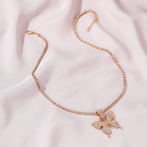 Alloy Full Crystal Rhinestone Butterfly Pendant Necklaces for Women WG65335-01-1