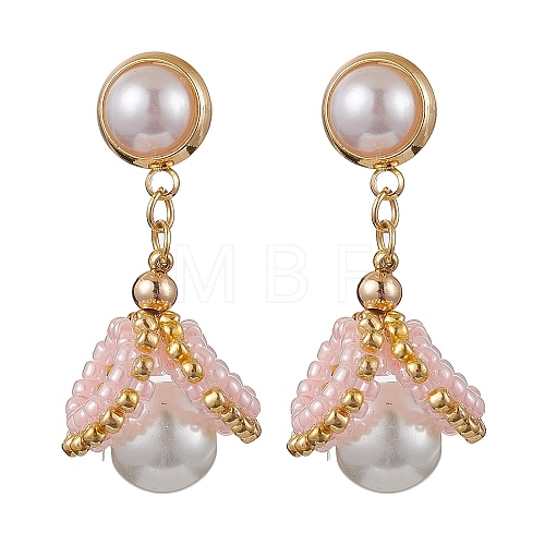 Glass Seed Bead Shell Shape Dangle Stud Earrings EJEW-MZ00273-1