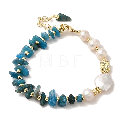 Natural Pearl & Apatite Chips Beaded Bracelets BJEW-C051-16G-1