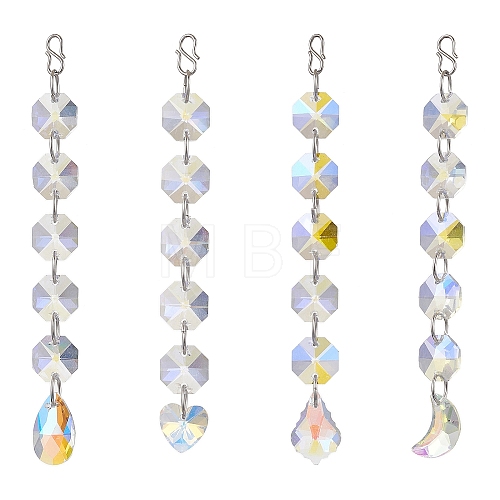 Christmas Glass Octagon Beads Hanging Suncatchers HJEW-JM02269-1