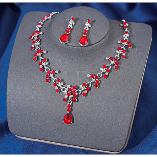 Teardrop Alloy Rhinestone Pendant Necklaces & Stud Dangle Earrings Sets FS-WGE9DA1-09-1