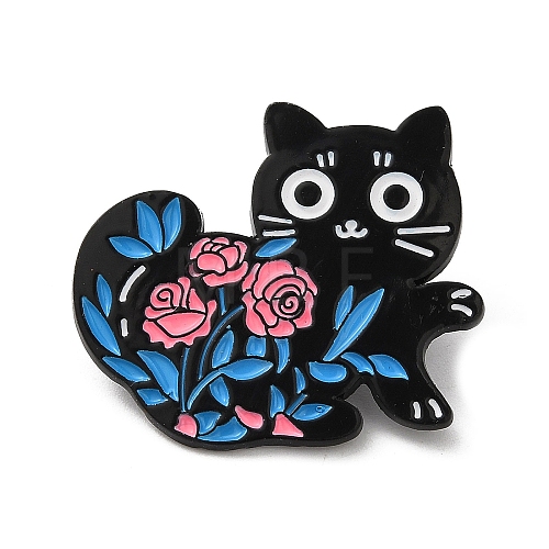 Cartoon Cat & Flower Enamel Pins JEWB-H017-01EB-03-1