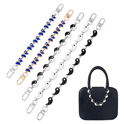 2 Sets 2 Style Alloy Enamel Butterfly with Evil Eye & Yin Yang Link Chain Purse Strap Extenders AJEW-FH0003-83-1