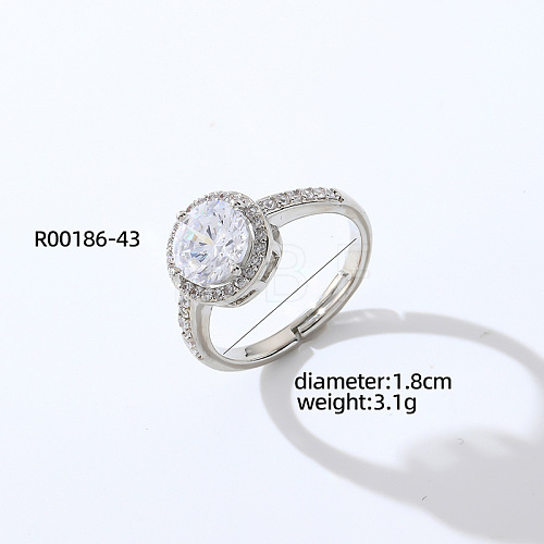 Fashionable Unisex Brass Micro Pave Clear Cubic Zirconia Adjustable Rings VA2990-21-1